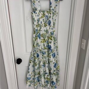 Chic Floral Midi Dress in Blue and Green